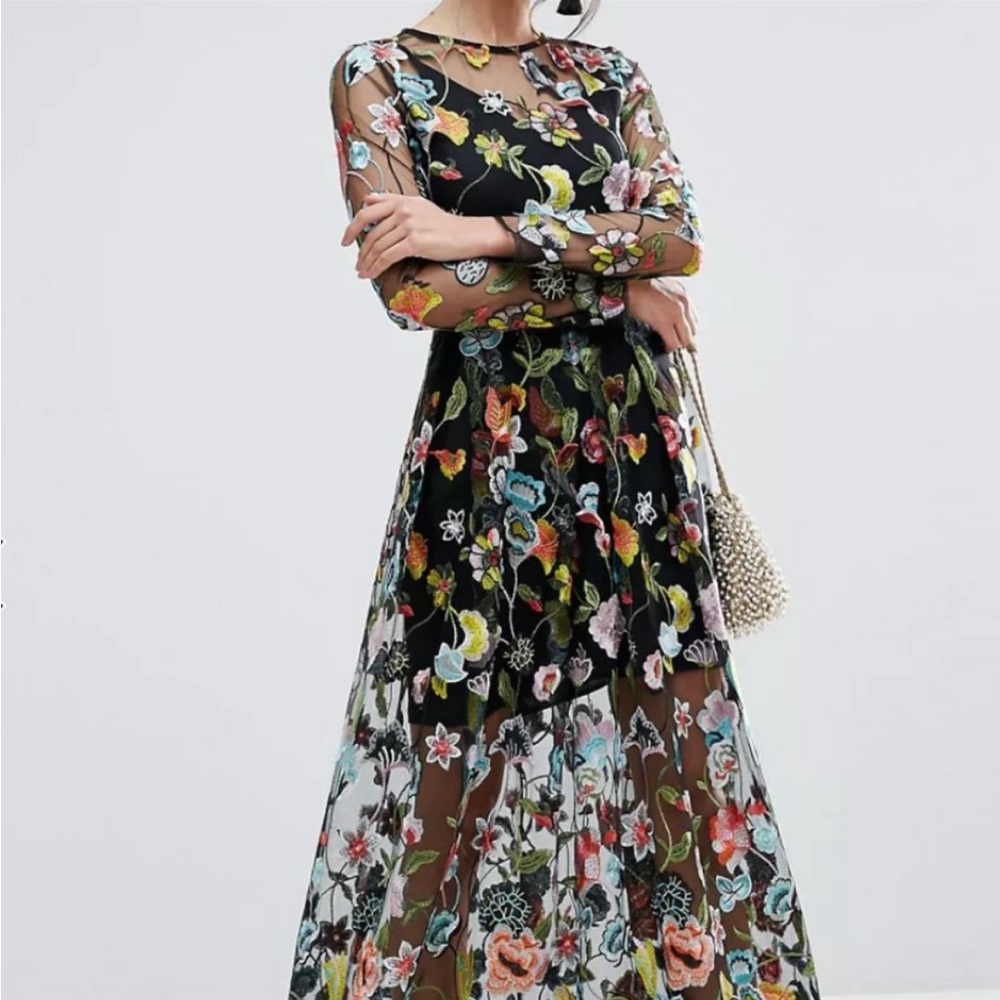 Beautiful ASOS Salon Embroidered Sheer Maxi Dress
